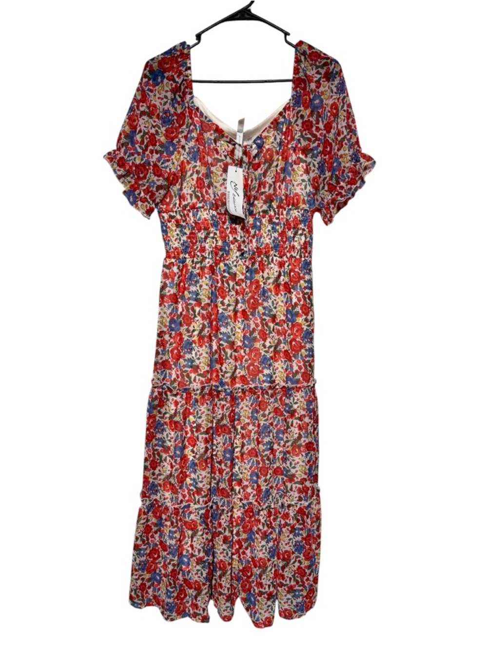 NWT Floral Maxi Dress Size L Smocked Cottage Milk Maid Peasant Modest Weddinf